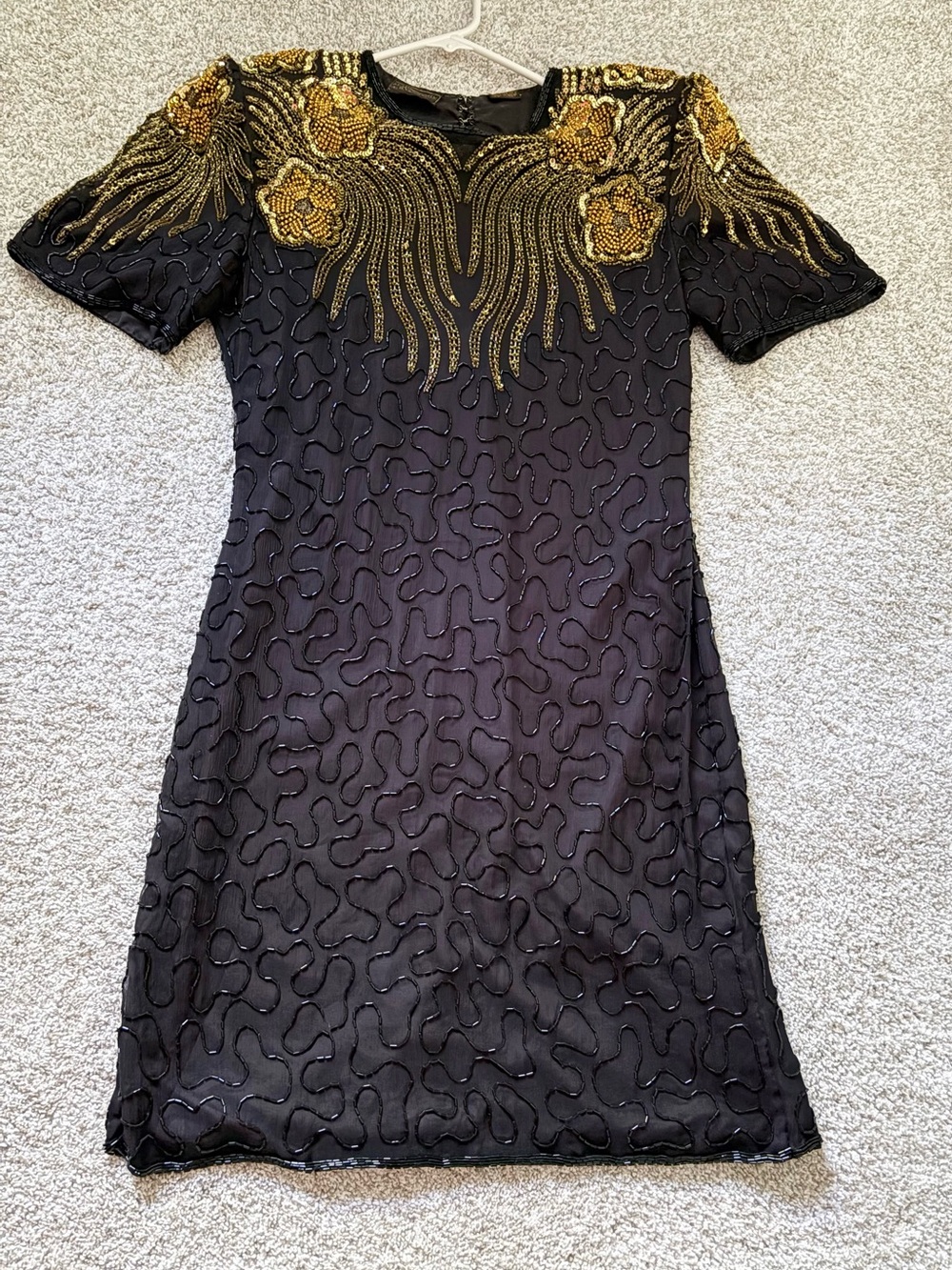 Mark&John By Sam Vintage evening cocktail silk Dress Gold Sequins sz M p2p 18.5”